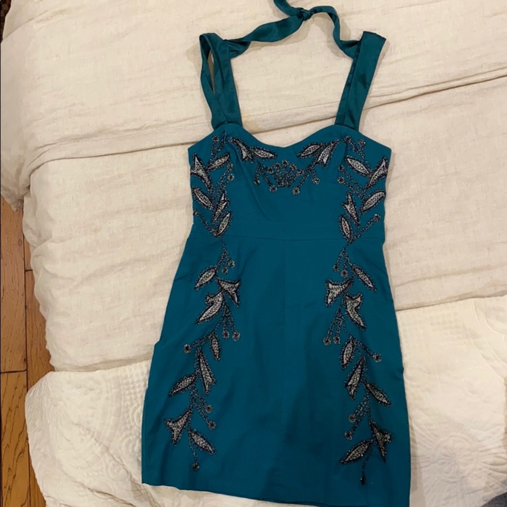 Free people blueish green dress with silver detail